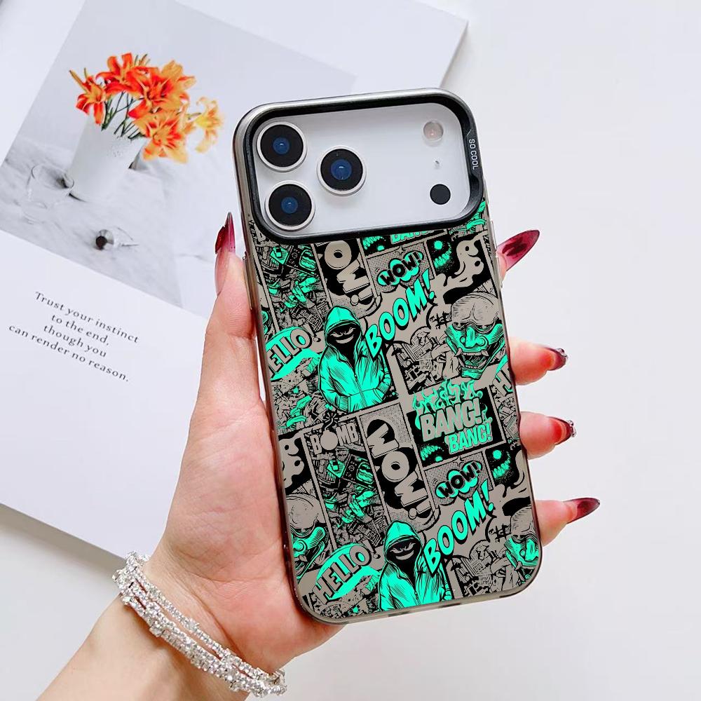 Модный Мультяшный Граффити Чехол Для Телефона Для iPhone 17 16 15 14 13 12 11 Pro Max Air Матовый Лазерный Аврора Ударопрочный Funda