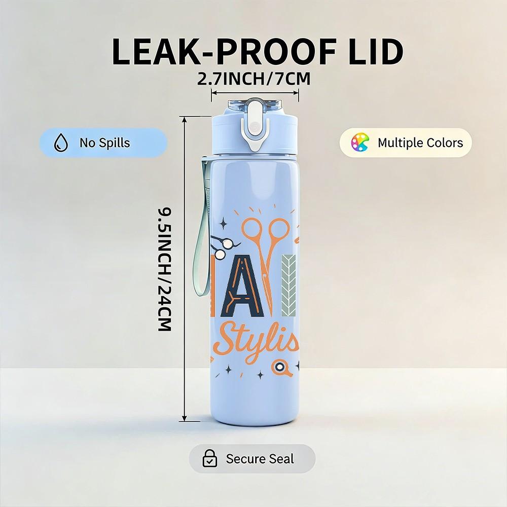 1PC Hair Stylist Salon Text 750ml Color Plastic Sports Water Bottle Leakproof Flip Straw Lid Suitable for Sports Office Home Use