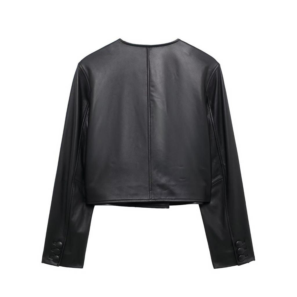 Весна 2025 Женский стильный европейский и американский комплект из короткой кожаной куртки и юбки