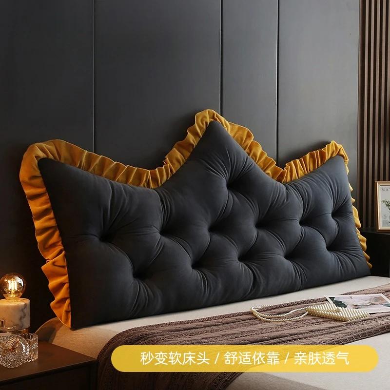 Princess Style Fabric Bedroom Cushion Skin Friendly Crystal Velvet with Lace Headboard Cushion Bed Strap Style Pillow Backrest