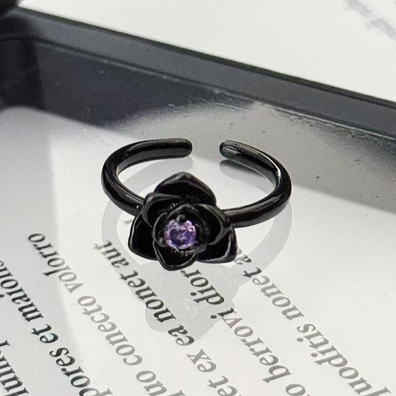 Винтажное кольцо с темной лозой, розово-фиолетовым бриллиантом, открытое кольцо-лепесток, нишевое, с высоким чувством стиля, простое кольцо