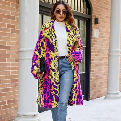 Искусственный мех, блочный цвет, леопардовый принт, пушистая куртка с капюшоном, теплая, длинное плюшевое пальто