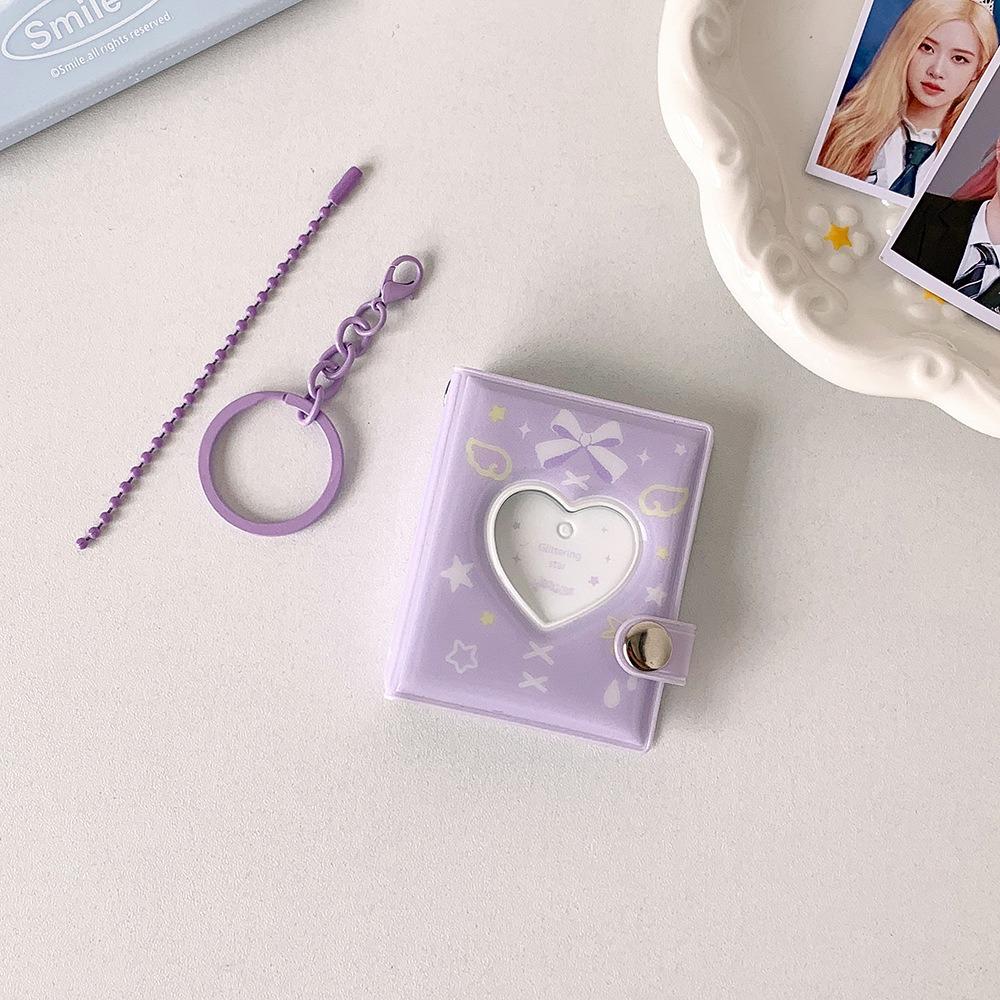 Portable Bow Photo Album Keychain Snap Closure Album Book Mini Photocards Holder