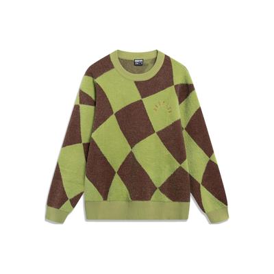 Мужской свитер Li Ning Badfive Series Plaid Crew Neck, цвет Fresh-Moss-Green AMBT017-5