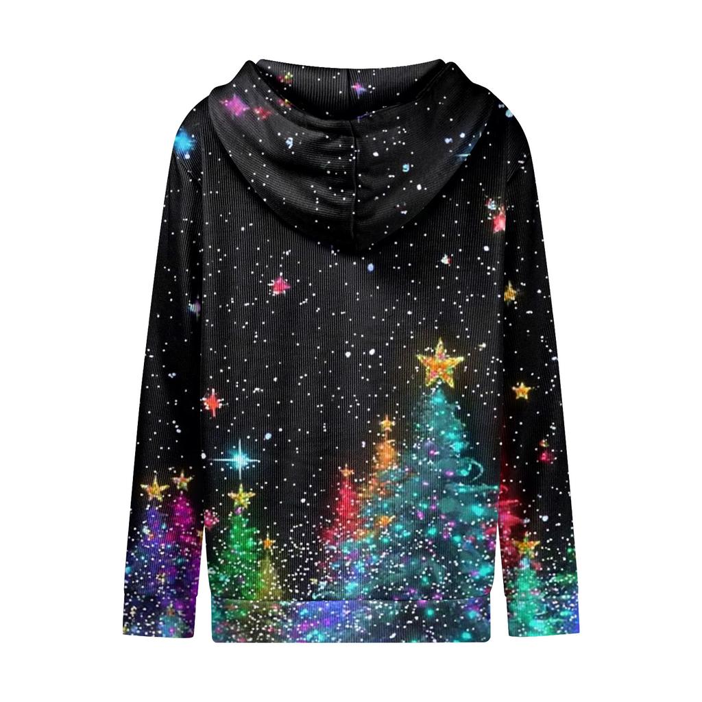 Женская повседневная модная вязаная толстовка с длинными рукавами и застежкой-молнией, с рождественским принтом