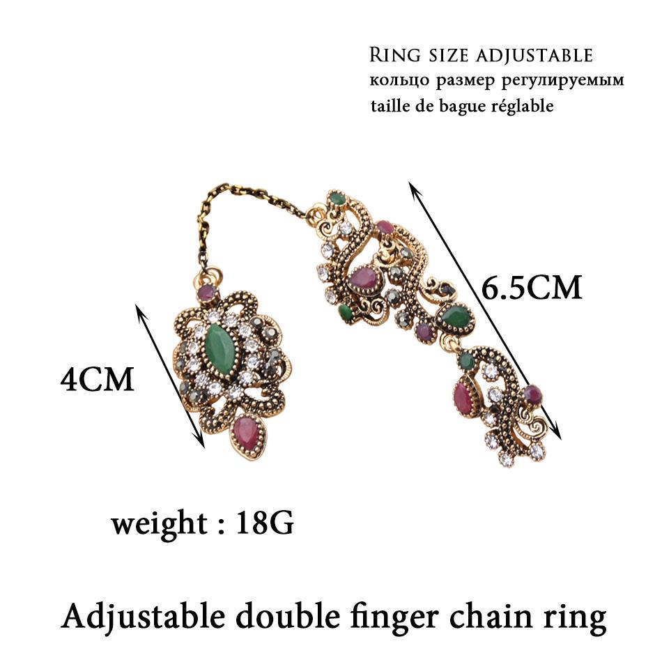 Turkish Double Finger Rings For Women Flower Ethnic Jewelry