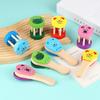 Kids Cartoon Wooden Castanets Five-Stud Rattle Bells Baby Clapper Handle Musical Instruments Toys Educational Toys For Children