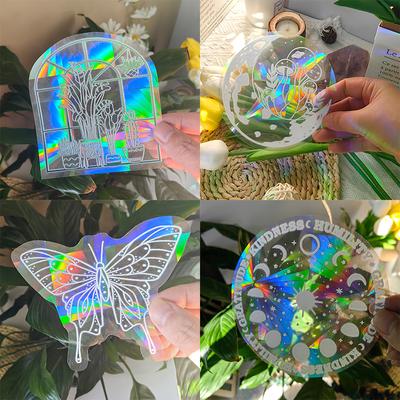 Самоклеящиеся наклейки на окна из ПВХ для ловца солнца Cat Moth Energy Suncatcher Wallpaper Rainbow Prisms Sticker Sunlight Decals