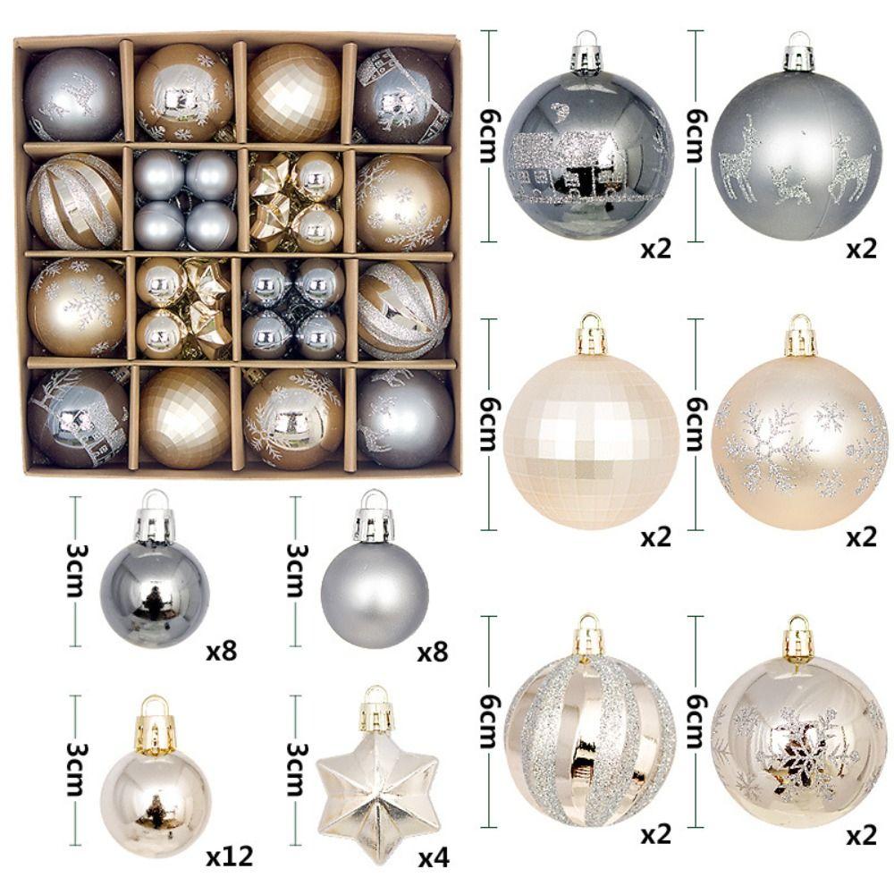 44PCS Durable Plastic Christmas Ball Set 3-6cm Suspensable Xmas Ornament Ball 10 Colors Christmas Tree Balls Home