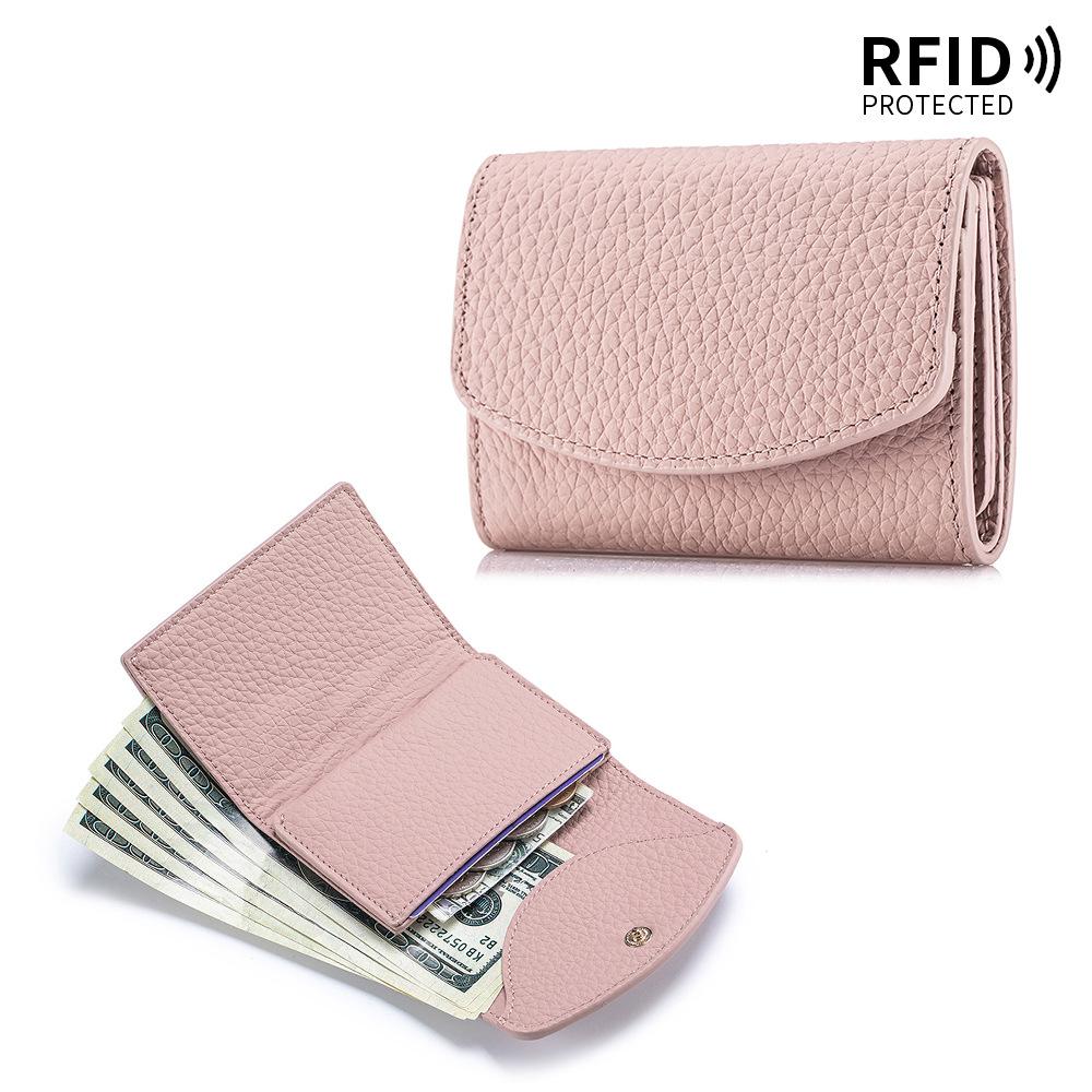 Маленький кожаный RFID-кошелек для женщин с отделением для монет, компактный трехскладной мини-карманный кошелек с отделением для купюр и держателями для карт