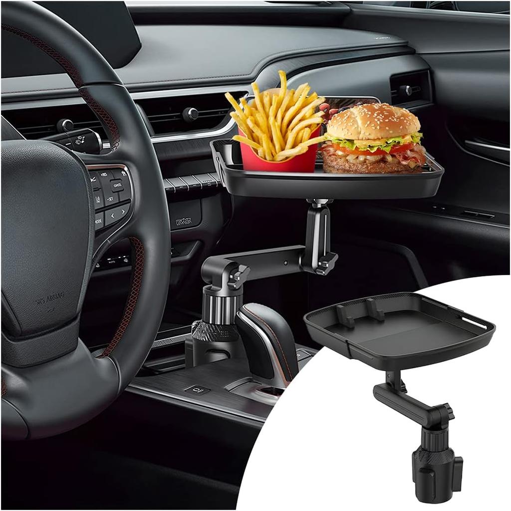 Car Cup Holder Tray Table, Cup Table Holder For Car Drink Holders Tray, 360º Adjustable With Rotating Arm Phone Slot, Non-Slip Stretchable Car Tray
