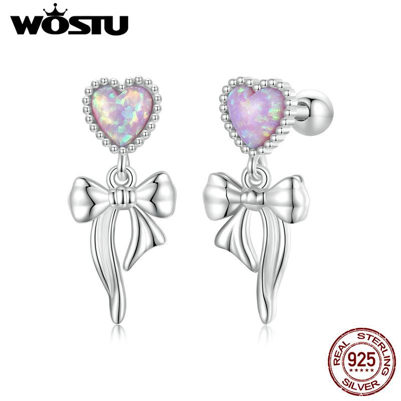 WOSTU Серьги-гвоздики из стерлингового серебра 925 пробы с опалом и бантом и дьяволом, нежные милые серьги для женщин и девочек, подарок, ювелирные украшения