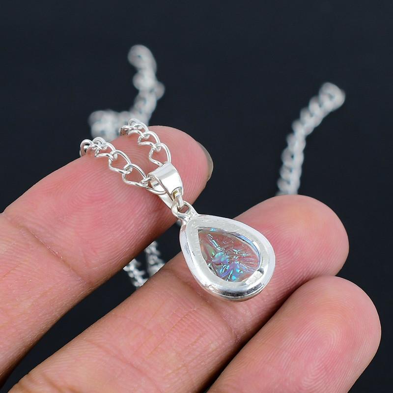 Опаловый медальон Ручной работы Тонко отполированный Кулон из стерлингового серебра 925 пробы с современным дизайном Подарок на свадьбу, для невесты, на День благодарения