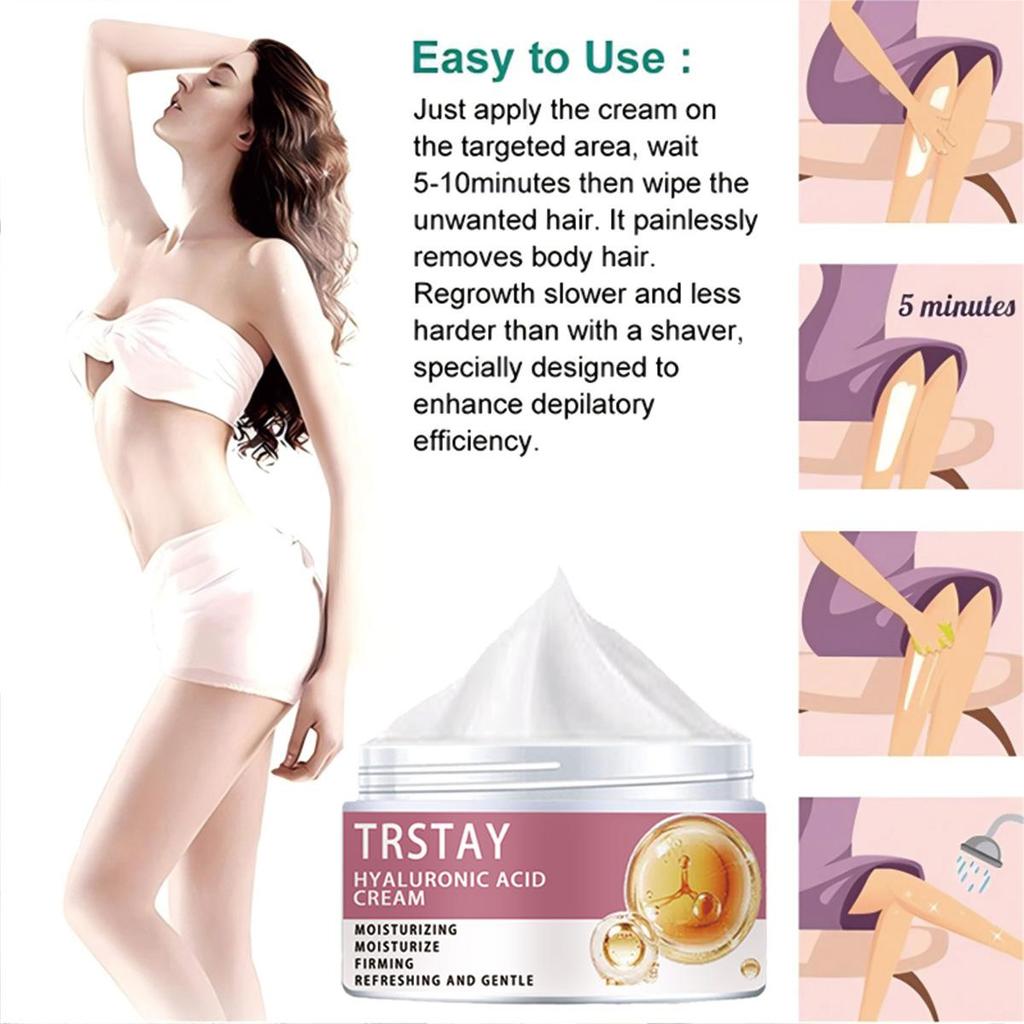 Крем для удаления волос, восстанавливает влагу, устраняет сухость, защищает кожу от повреждений, балансирует воду и жир, делает кожу нежной и гладкой.