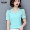 SURWENYUE Fashion Chiffon Blouses Hollow Out Lace Short Sleeve Women Clothing Plus Size Summer Tops