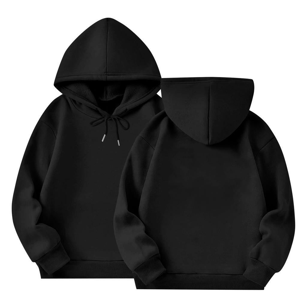 Children's Long-sleeved Loose-fitting Pullover Hoodie With Drawstring And Solid Color