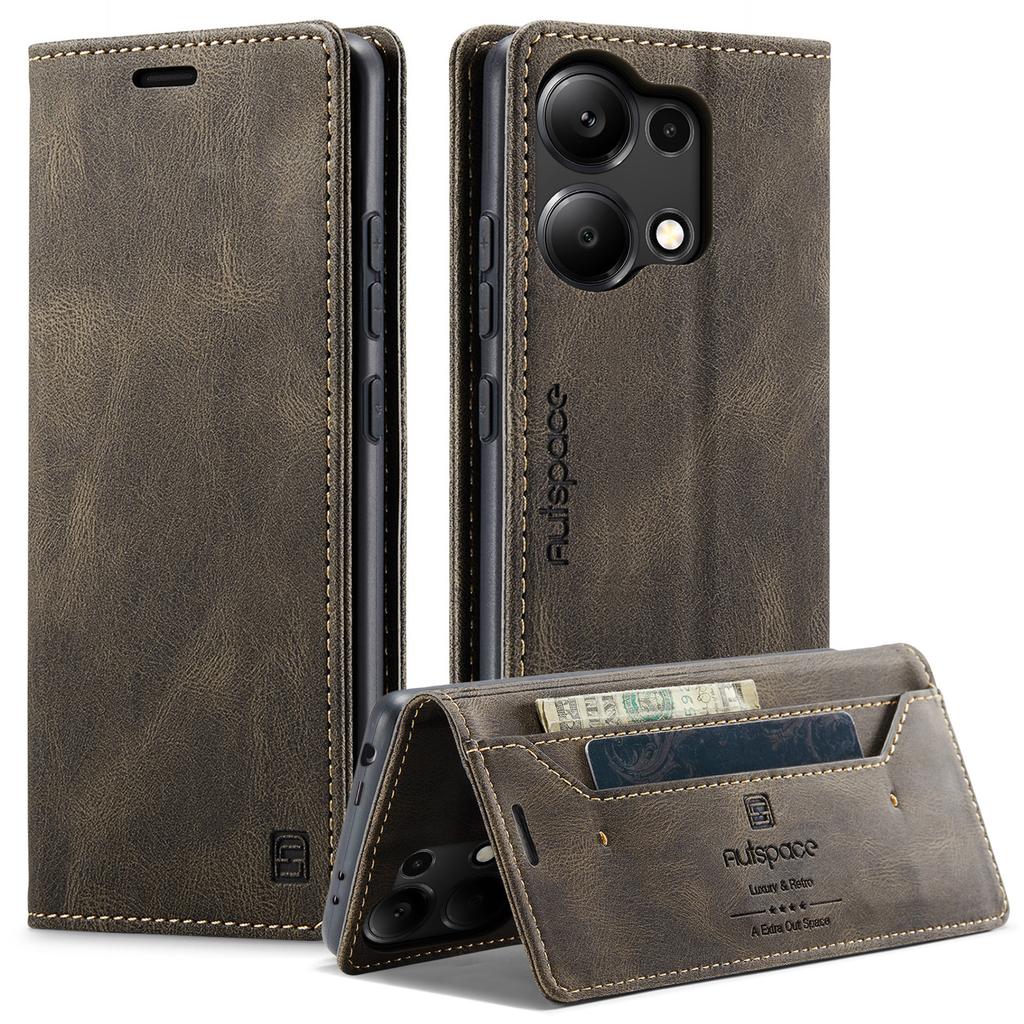 Для Xiaomi Redmi Note 13 Pro 4G Чехол-кошелек AUTSPACE A01 Кожаная подставка-обложка с держателем для карт с RFID-блокировкой