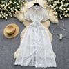 Summer Women Elegant Turn-down Collar Embroidery Flower Long Midi Shirt Party Dresses