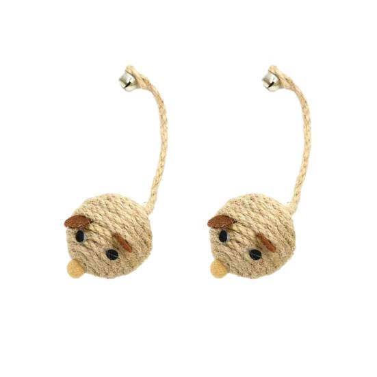 Natural Sisal Toy for Cats Handwoven Sisal Balls Mice Toys with Feather/Bell Interactive Cat Scratcher Chew Toy for Kitten Kicker