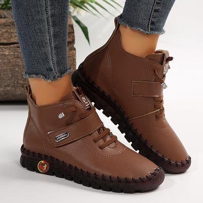 Ботильоны из искусственной кожи женские осенне-зимние нескользящие теплые короткие ботинки женские ботильоны на плоской подошве с липучкой на платформе De Mujer 2024