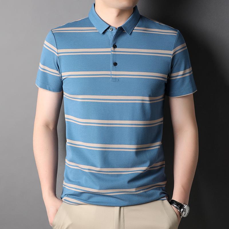 Cotton Striped Men's Short-sleeved T-shirt Spring and Summer Youth Fashion Korean Style POLO Shirt Loose Sweat-absorbent Bottoming Shirt
