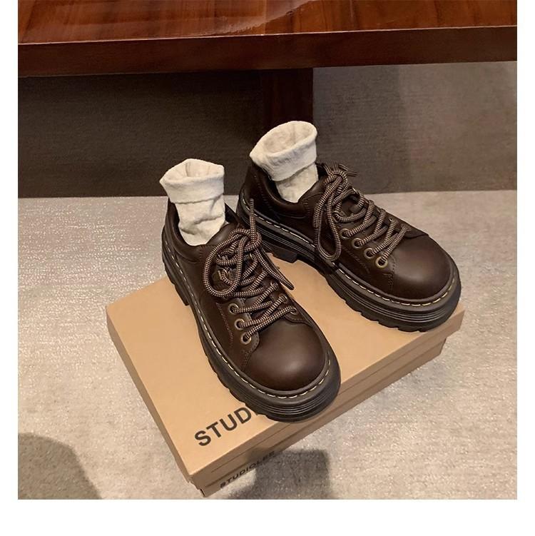 Классические британские туфли на шнуровке с круглым носком, туфли на платформе, дерби, маленькие кожаные туфли, женская кожа