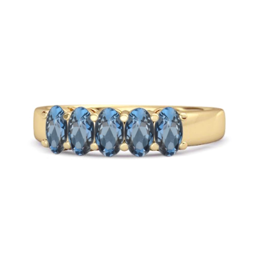 London Blue Topaz Oval Five- 925Stone Ring - 925 Sterling Silver Gold Vermeil