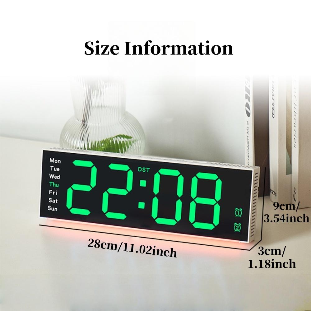 Remote Control Large Digital Wall Clock with 9 Colors Mood Light 2 Alarm Timer Table Clock 12/24H 10 Levels Brightness LED Clock