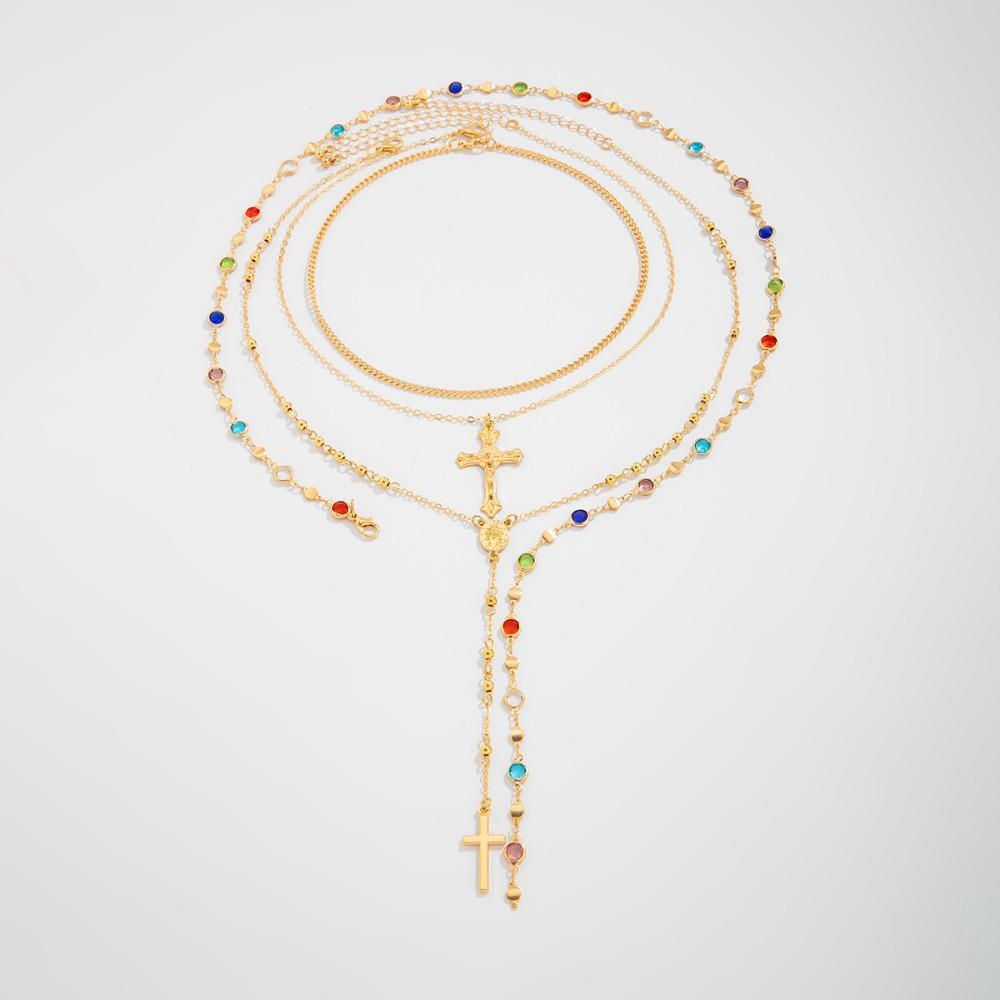 Rhinestone Metal Stacked Necklace Y2K Zinc Zinc Alloy Neck Pendant Beads Stacked Collarbone Chain Women