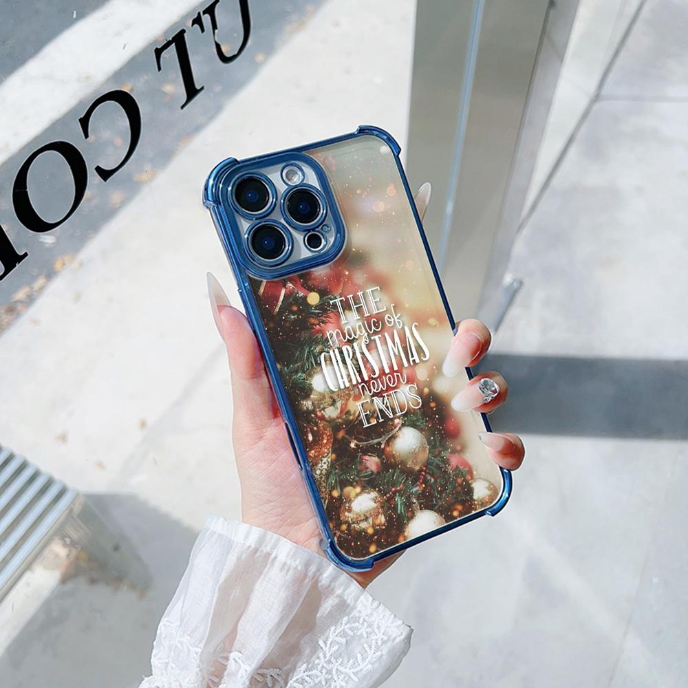 Чехлы для телефонов Ae115 Merry Christmas Happy New Year из гальванизированного ТПУ для iPhone 16 15 13 11 Pro Max 14 Plus Infinix Smart 8 с четырьмя углами защиты