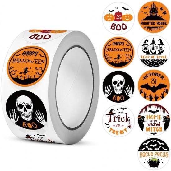 Halloween Stickers for Kids, 500 Pieces 1.0 Inch Skeleton Label Stickers for Halloween Party Favor Supplies Pumpkin Bat Witch Roll Round Envelop Seal