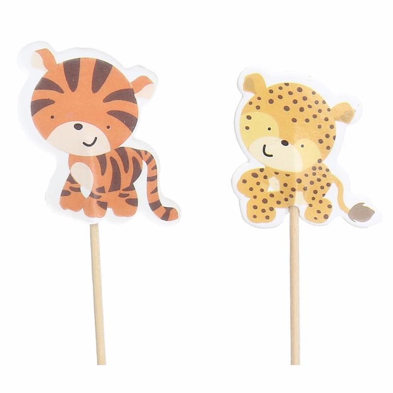 24 шт., вставленная открытка для торта и десерта с узором в виде слона и льва из зоопарка