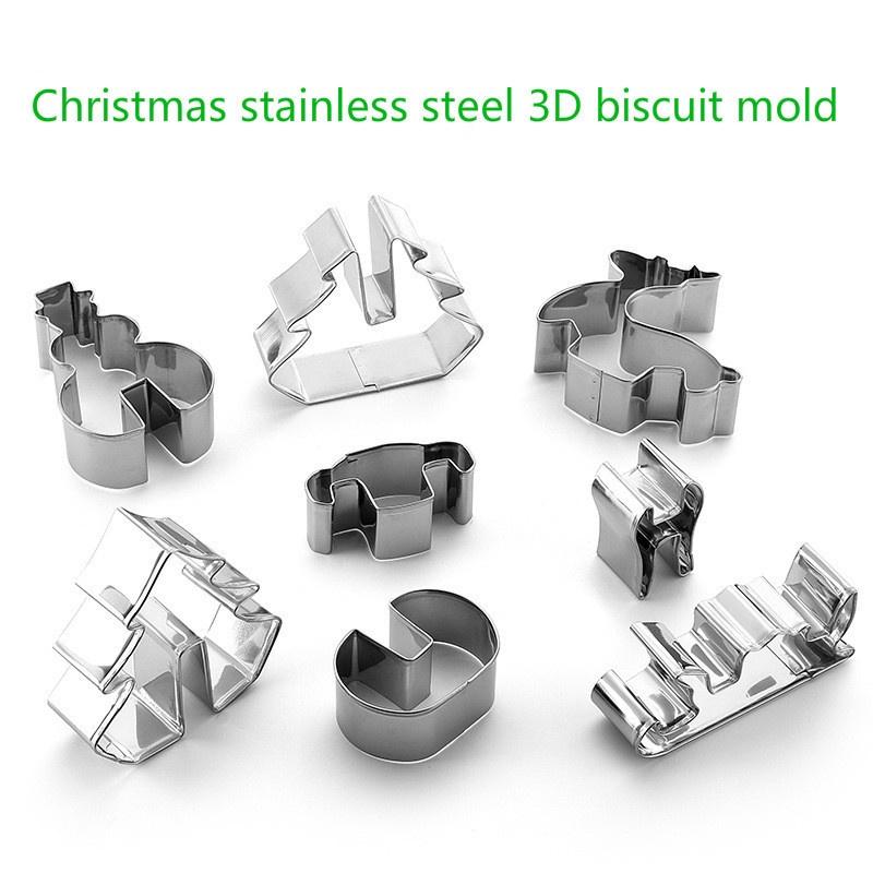 3D Stainless Steel Christmas Scene Cookie Cutter Metal Cookie Mold Flip Pcs 8 LS