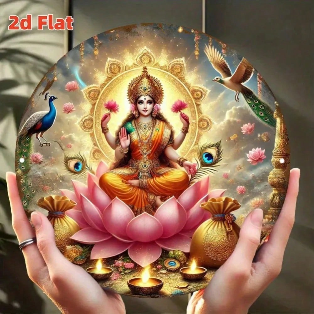 Лакшми Богиня Металлическое Настенное Искусство Индуистский Декор Лотос Павлин Храм Домашний Декор