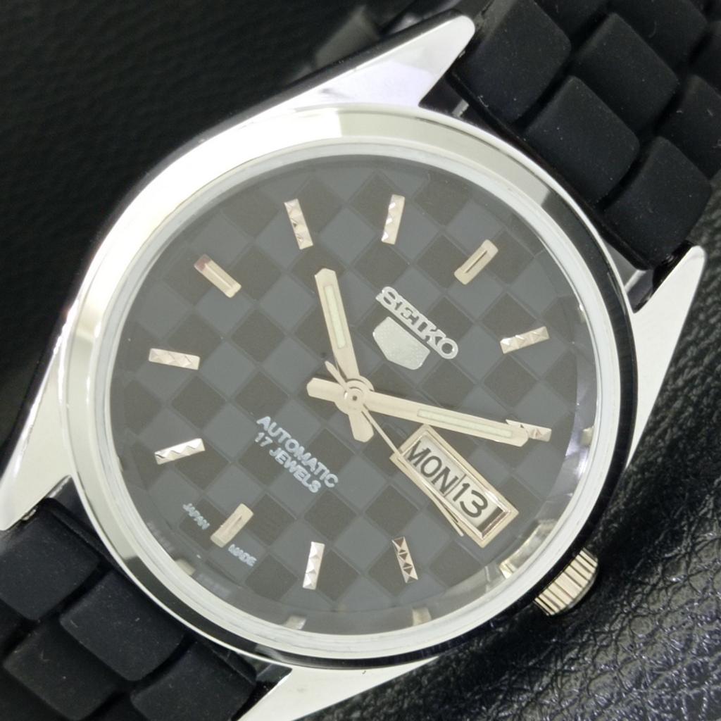 REFURBISHED AUTOMATIC SEIKO 5 MENS WATCH JAPAN MADE BLACK DIAL CUSTOM A440089-2 QV90-a440089