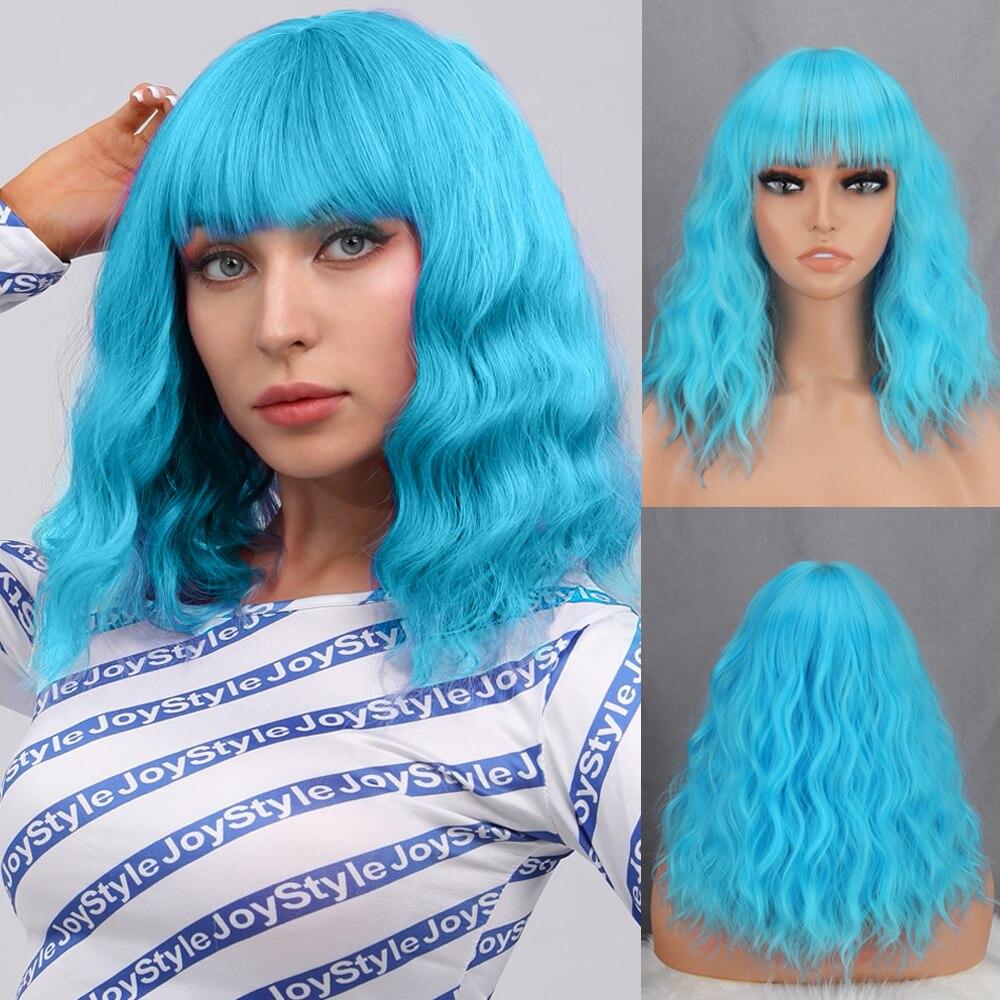 MISS WIG Натуральный коричневый цвет, короткий волнистый парик с челкой, синтетическое волокно, до плеч, женская мода, косплей, повседневная одежда, волосы