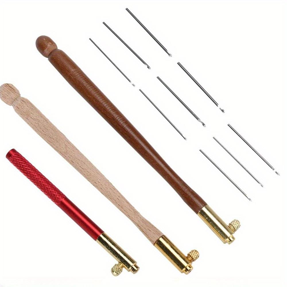 3Pcs Stainless Steel Wood Handle Embroidery Crochet Hooks with 9 Needles French Tambour Beading Sequins Sewing Craft Tool