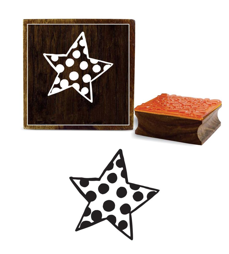 Printtoo Crafting Square Star With Polka Dot Pattern Деревянный блок резиновых штампов-2 x 2