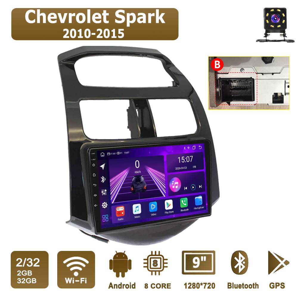 Автомобильная магнитола Android Car-Play для Chevrolet Spark 2010-2015 Мультимедийный проигрыватель Головное устройство Стерео Навигация GPS BT WIFI, 8 ЯДЕР ,2+32ГБ