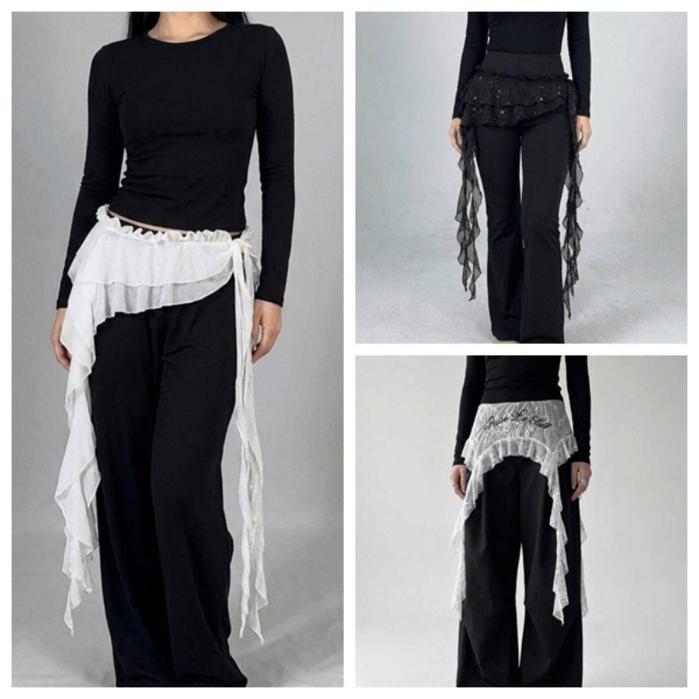 High Waist Butt Curtain Skirt Solid Color Mini Apron Harajuku Ruffles Trim Butt Curtain Jazz Dance