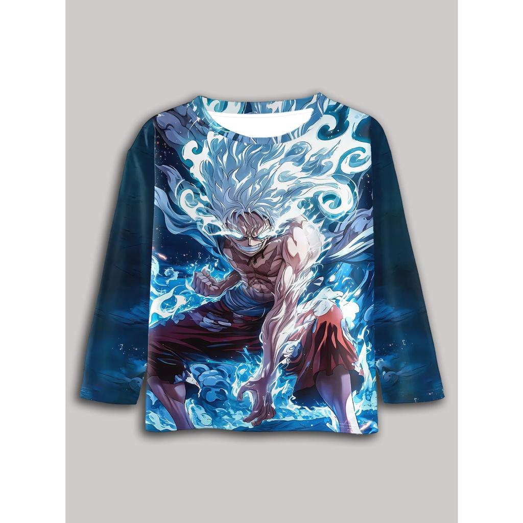 Anime One Pieces Luffy Zoro 3D Print Children T-Shirts Long Sleeve Spring Fall Clothes Casual Round Neck Boys Tops