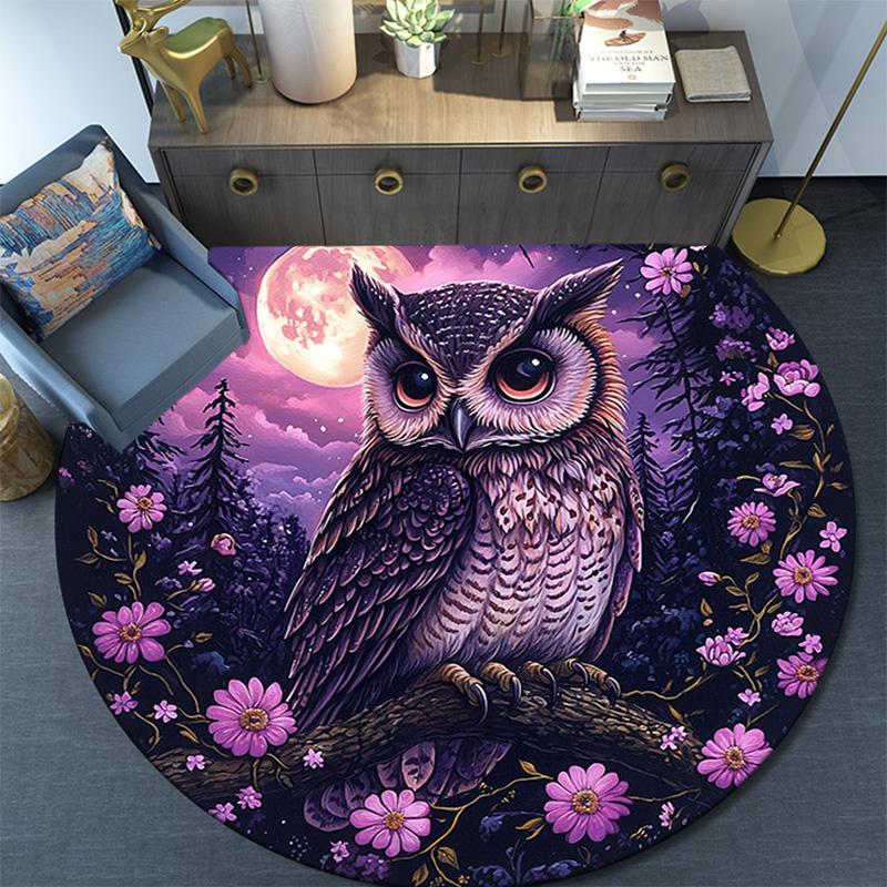 Night Owl Round Area Rug,Carpet Rug for Living Room Bedroom Sofa Playroom Decor,Non-slip Floor Mat