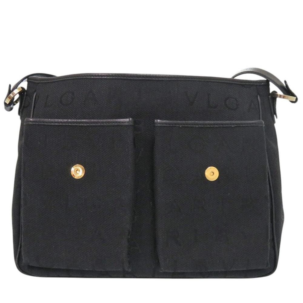 Used AUTHENTIC BVLGARI Logo mania Black Canvas Shoulder Bag
