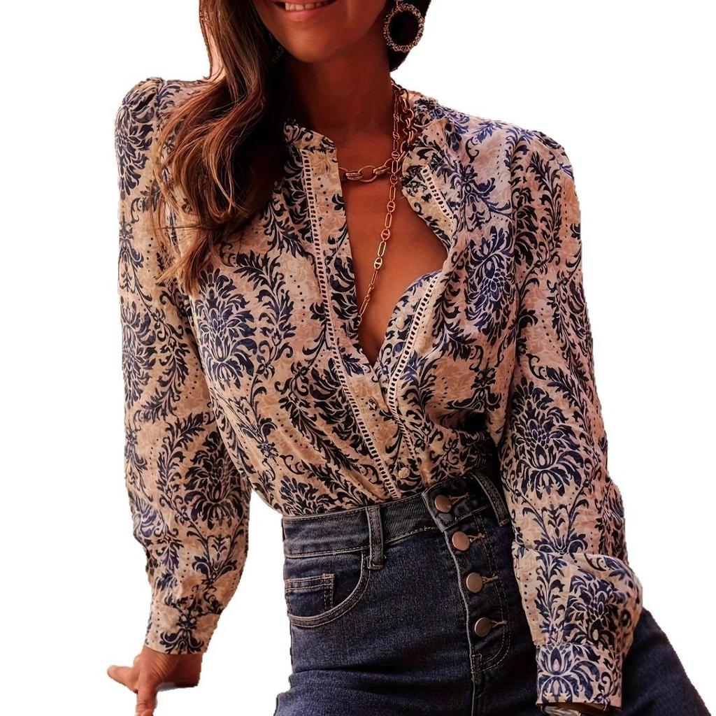 Принтованная рубашка, Женская, Отпуск 2025, Повседневная, Рубашка с длинным рукавом, Топ на пуговицах с длинным рукавом, Осенний новый стиль, Зимний наряд для помещения