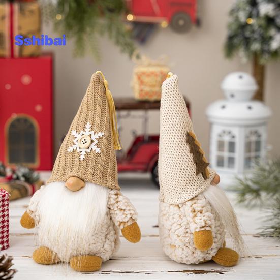 Рождественская кукла-гном, вязаная заостренная шапка ручной работы, снежинка, дерево, полная борода, милый настольный безликий гном, фаршированное украшение, товары для вечеринок, подарок
