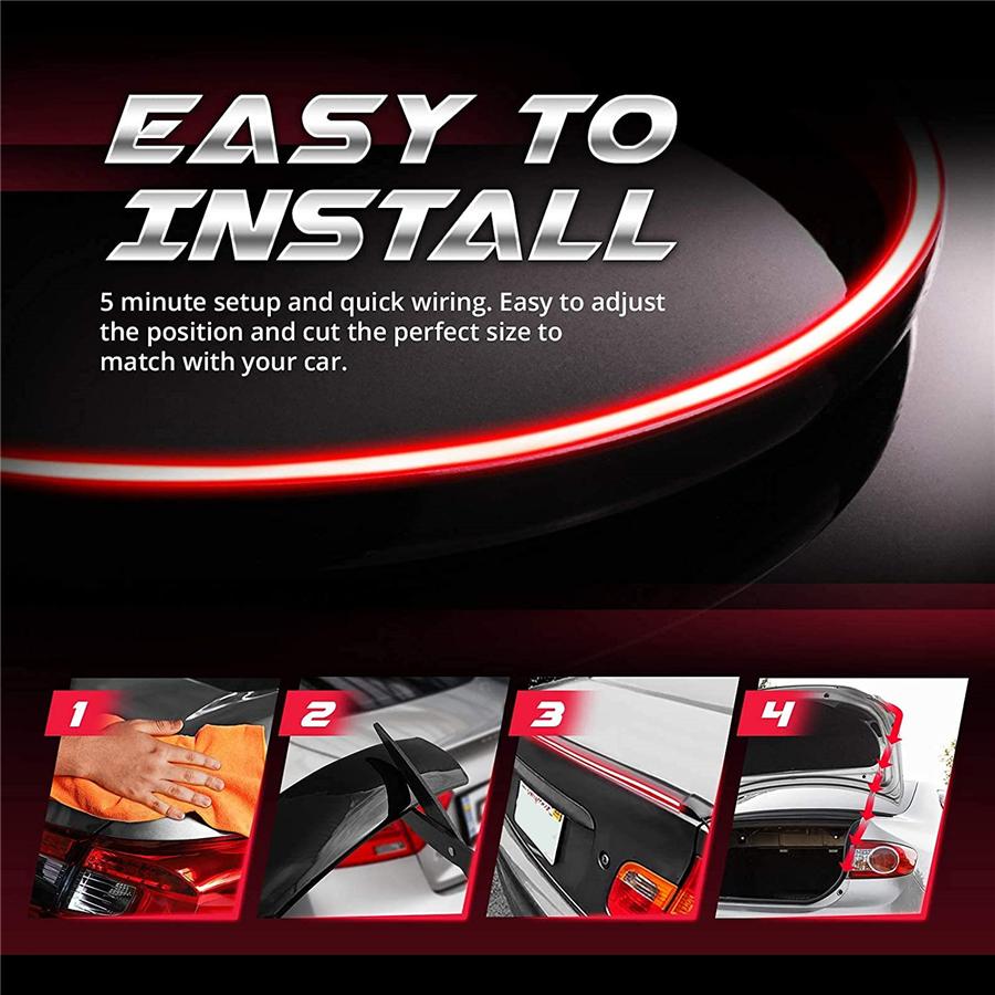 1.2m 3.9ft Glossy LED Tail Brake Turn Flowing Light Rear Trunk Roof Spoiler Lip