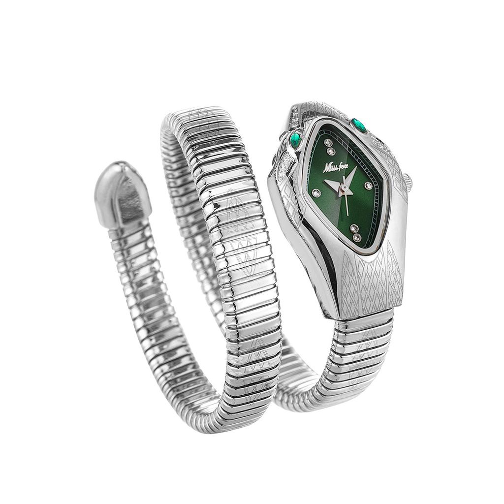 MISSFOX-Ladies' Exquisite Winding Snake Head Watch Waterproof Quartz Watch Unique Art Serpentine Diamond Bracelet