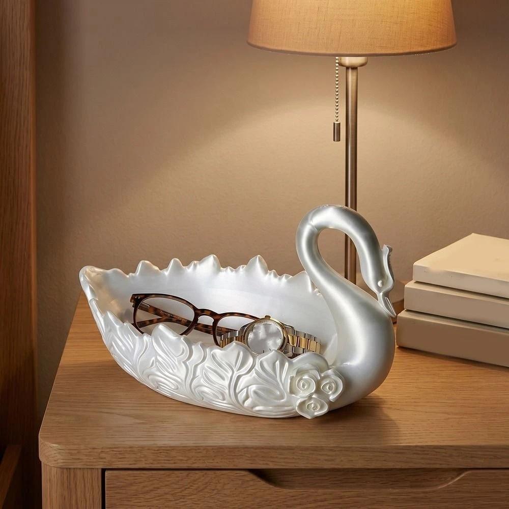 Plastic Swan Trinket Holder 3D Printed Floral Swan Storage Tray Key Ring Holder Vanity Decor