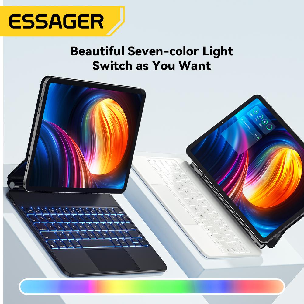 Essager Мини-интеллектуальная Bluetooth-клавиатура с защитой от отпечатков пальцев, портативная беспроводная клавиатура RGB Ipad для планшетного компьютера Ipad Pro