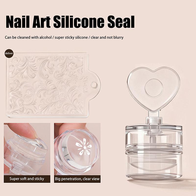Прозрачный штамп для ногтей со скребком, форма сердца, цветы, желе, силиконовая головка, штамп для печати на французских ногтях